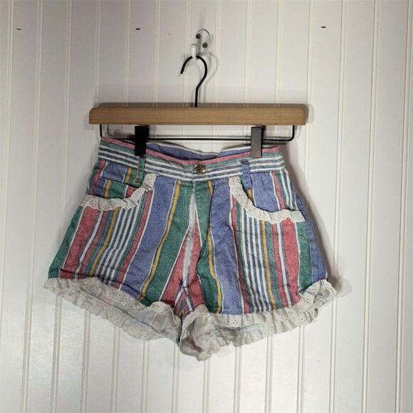 VTG Camptown Club Striped Lace Ruffle Hot Pants Shorts Size 11/12 Y2K 70s Retro - Picture 1 of 7